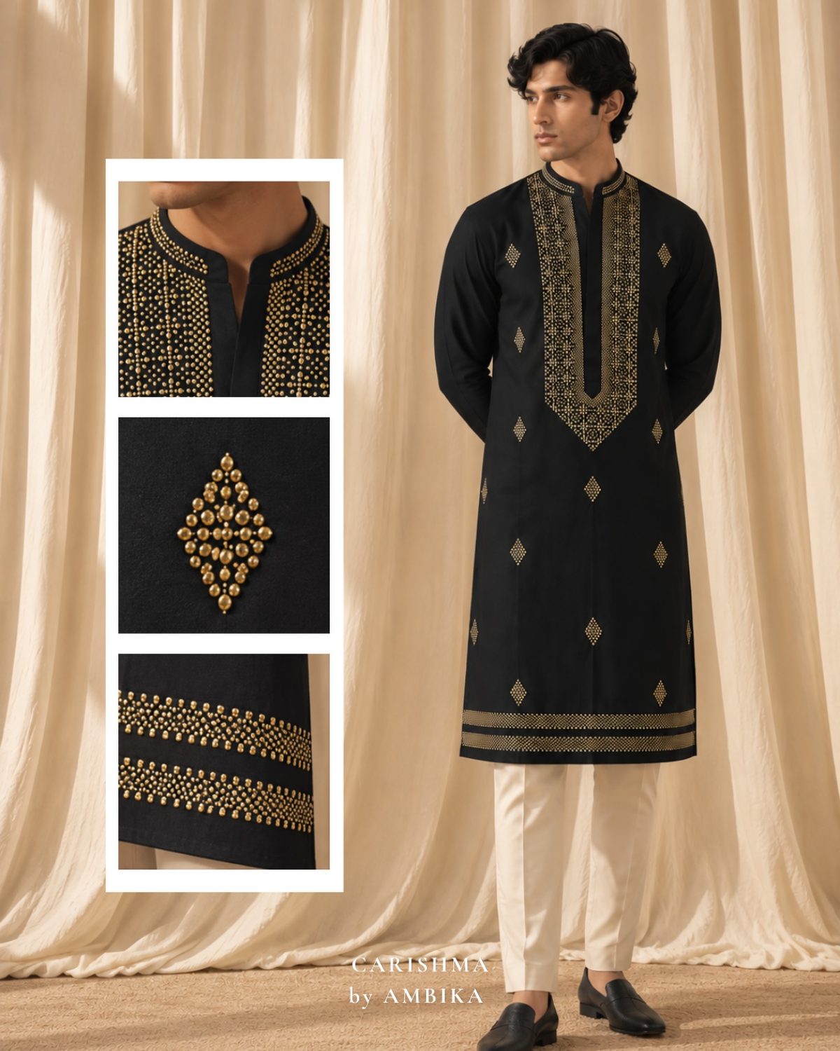 Black kurta with gold thread embroidery