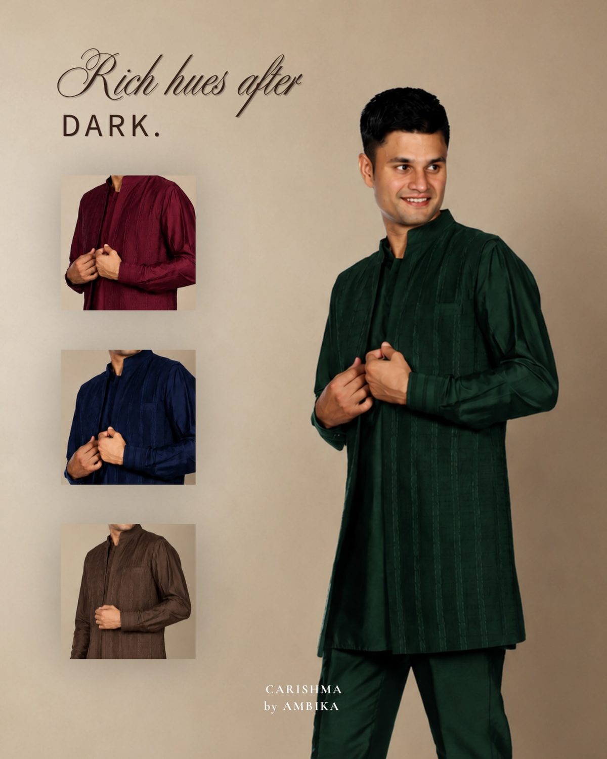 Forest green kurta with rich colour swatches