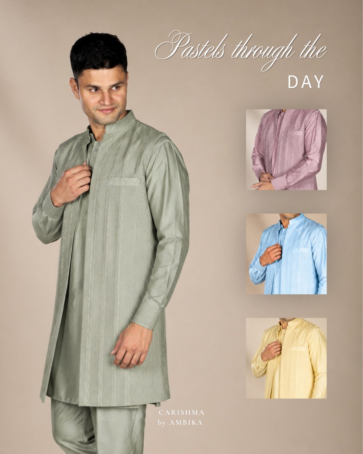Sage pintuck kurta with pastel swatches
